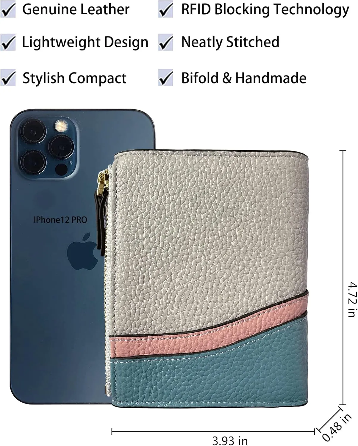 AINIMOER Women's RFID Blocking Leather Small Compact Bi-fold Zipper Pocket Wallet Card Case Purse with id Window