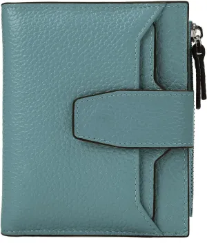 AINIMOER Women's RFID Blocking Leather Small Compact Bi-fold Zipper Pocket Wallet Card Case Purse with id Window