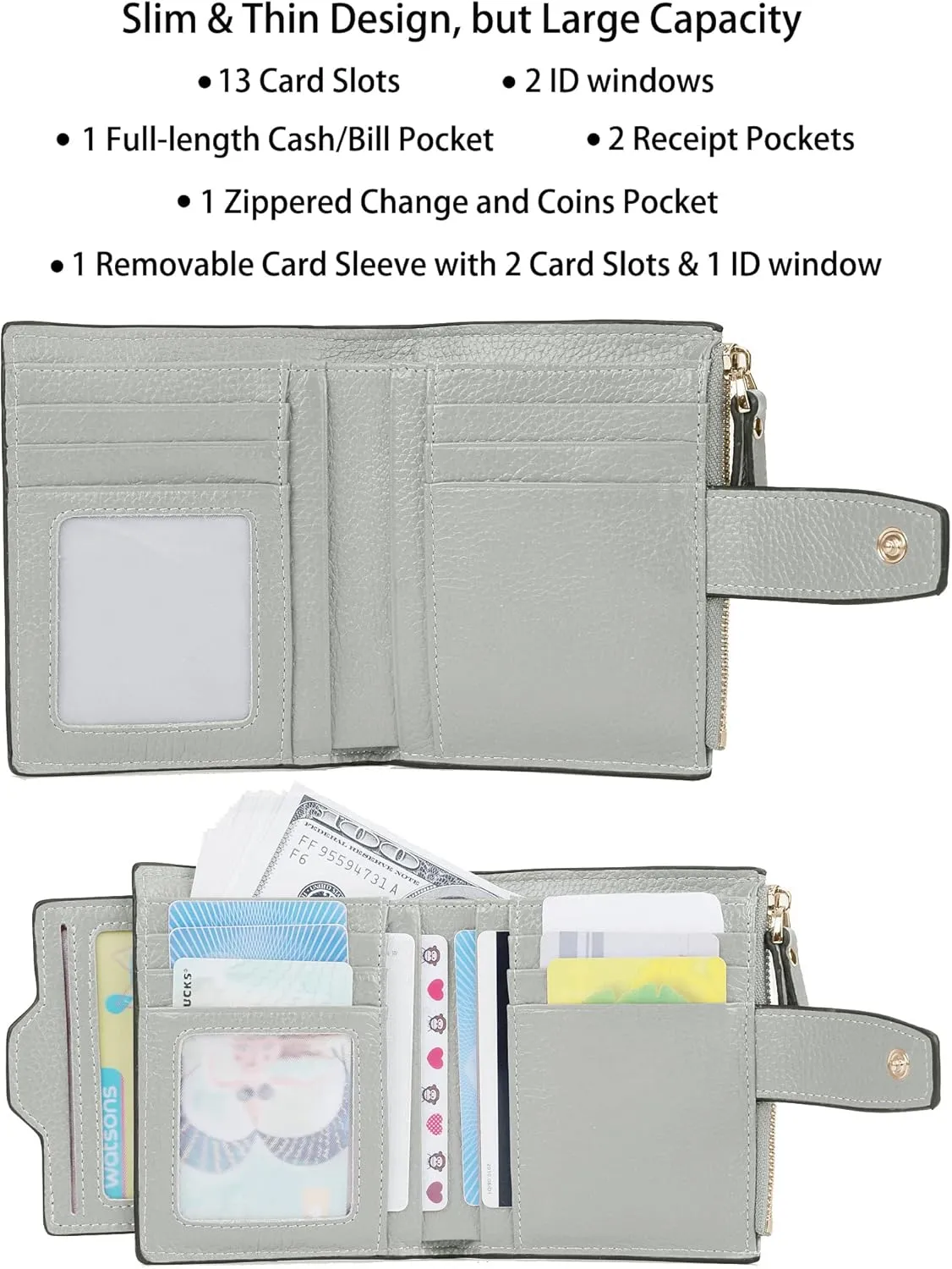AINIMOER Women's RFID Blocking Leather Small Compact Bi-fold Zipper Pocket Wallet Card Case Purse with id Window