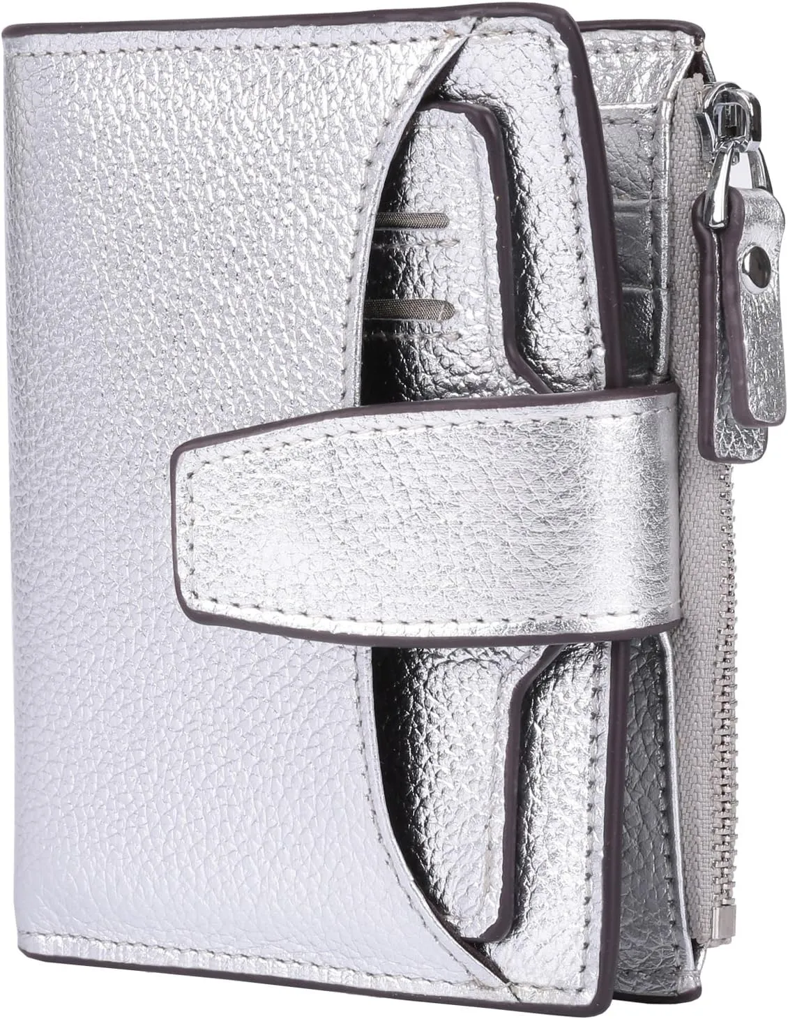 AINIMOER Women's RFID Blocking Leather Small Compact Bi-fold Zipper Pocket Wallet Card Case Purse with id Window