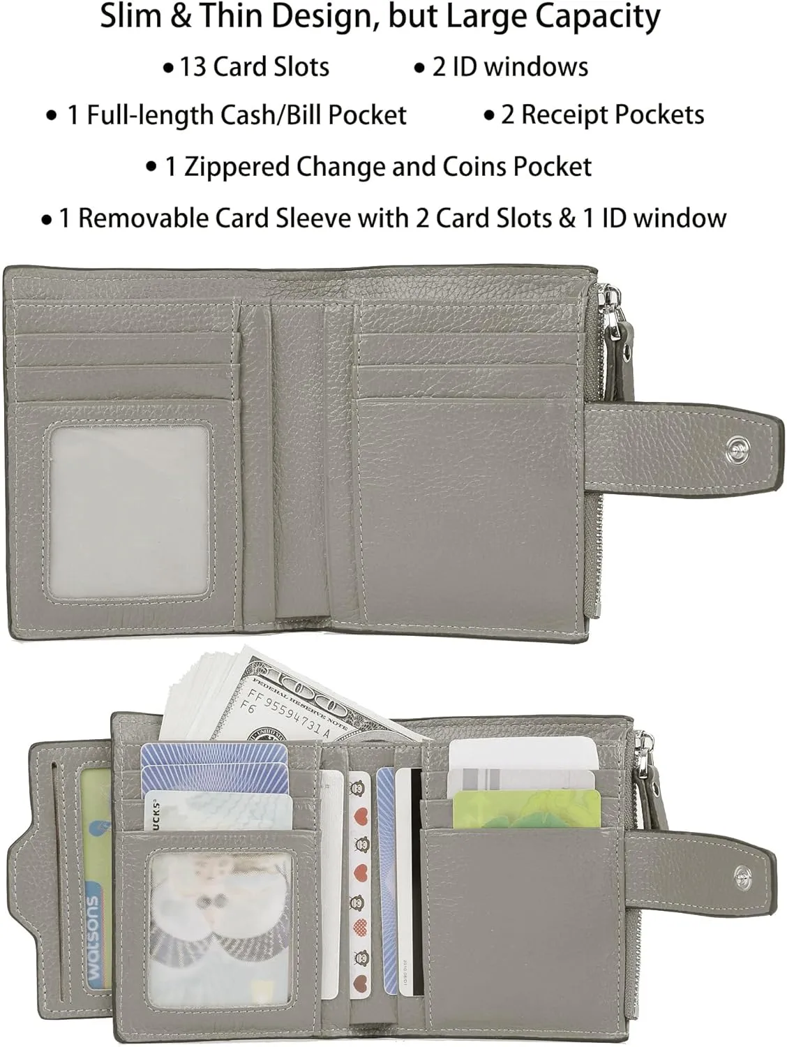 AINIMOER Women's RFID Blocking Leather Small Compact Bi-fold Zipper Pocket Wallet Card Case Purse with id Window