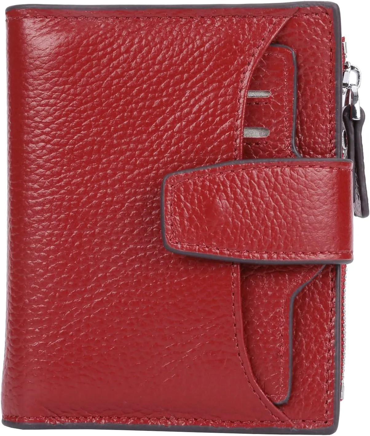 AINIMOER Women's RFID Blocking Leather Small Compact Bi-fold Zipper Pocket Wallet Card Case Purse with id Window