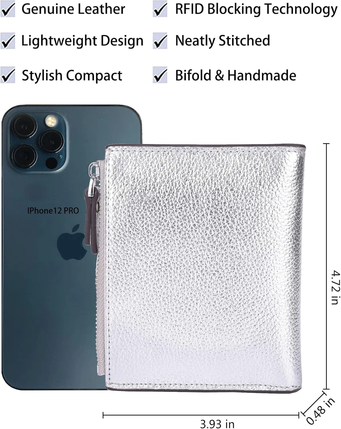 AINIMOER Women's RFID Blocking Leather Small Compact Bi-fold Zipper Pocket Wallet Card Case Purse with id Window