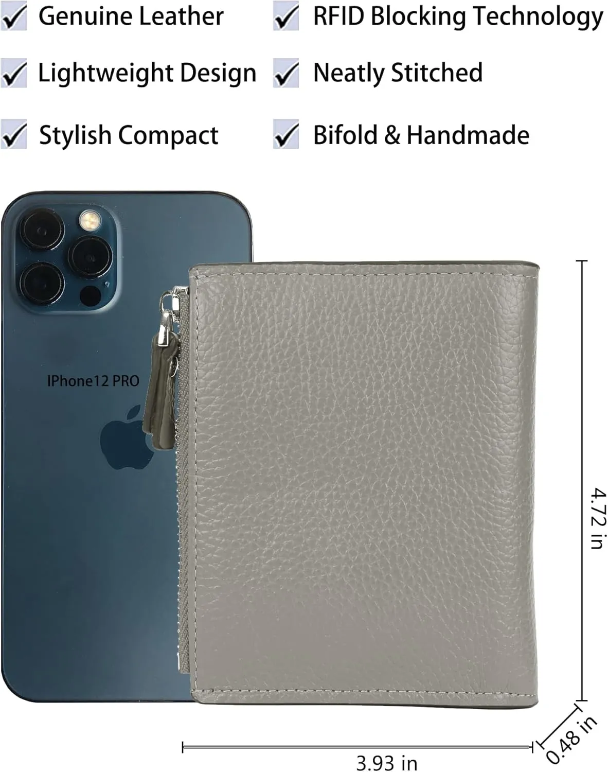 AINIMOER Women's RFID Blocking Leather Small Compact Bi-fold Zipper Pocket Wallet Card Case Purse with id Window