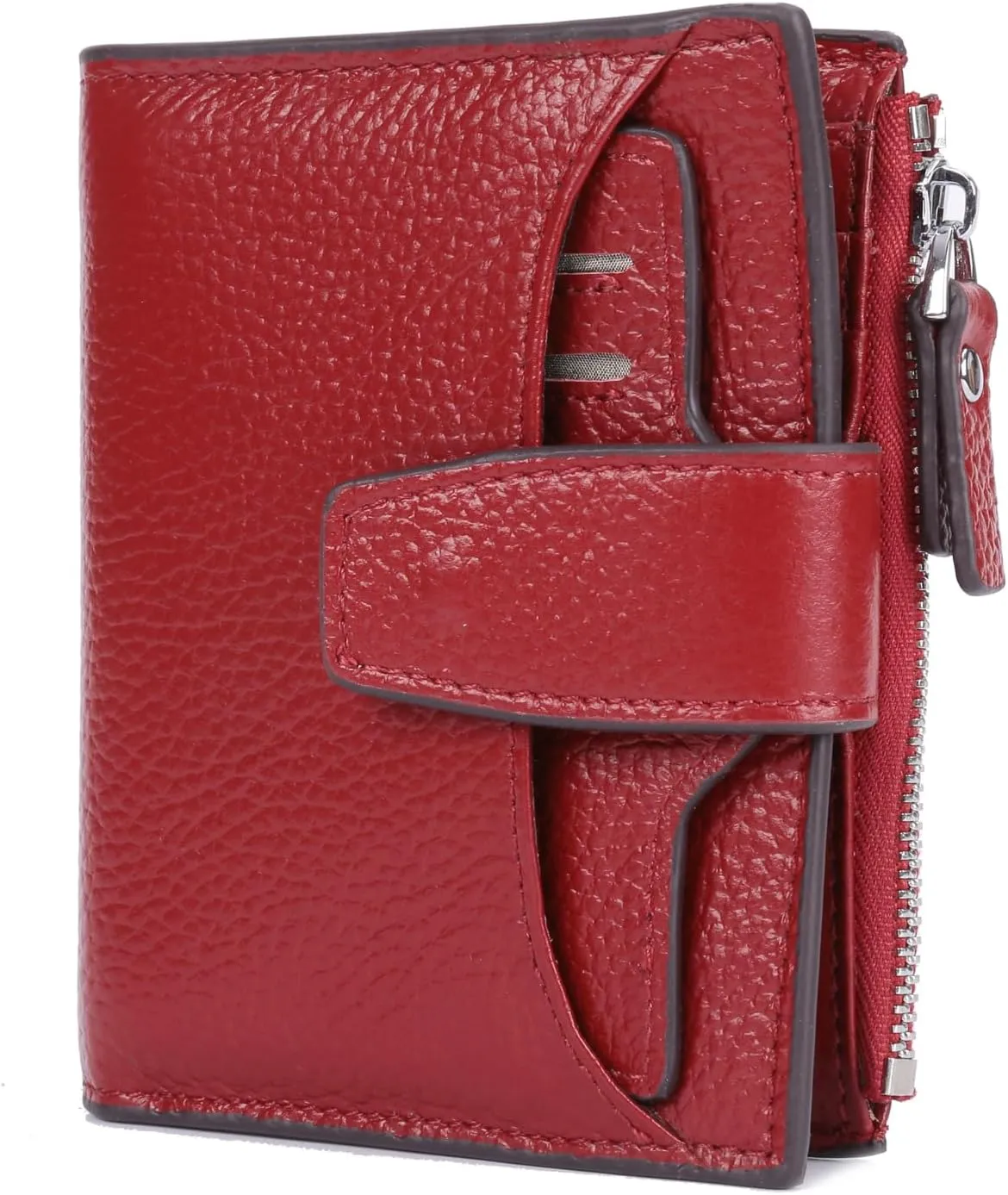 AINIMOER Women's RFID Blocking Leather Small Compact Bi-fold Zipper Pocket Wallet Card Case Purse with id Window