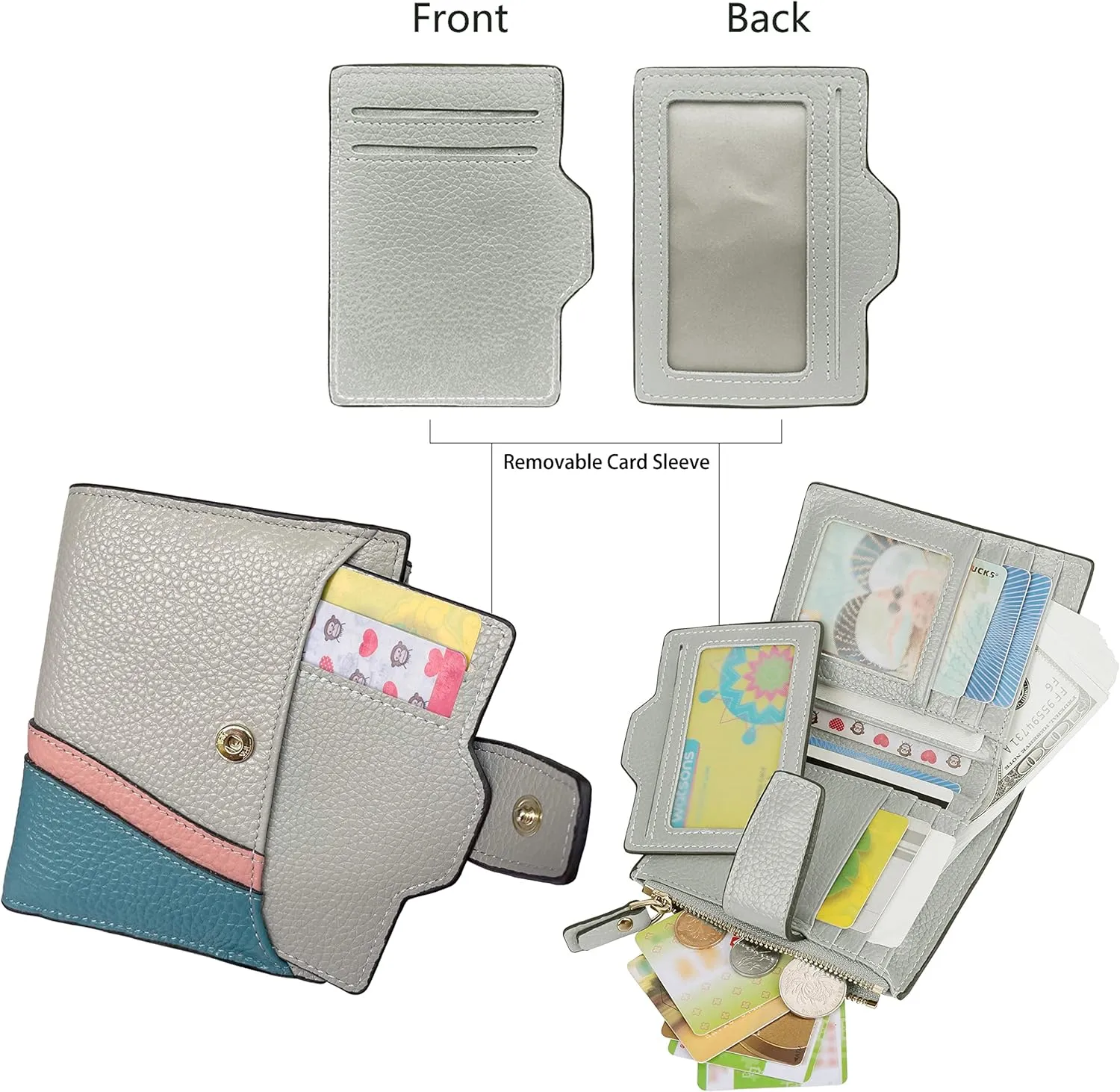 AINIMOER Women's RFID Blocking Leather Small Compact Bi-fold Zipper Pocket Wallet Card Case Purse with id Window