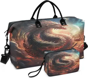 ALAZA Dragon and Galaxy Travel Duffel Bag Gym Bag Sports Tote Bag Weekender Overnight Travel Bag for Women Men Business Trip Workout