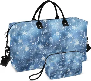 ALAZA Musical Notes Snowflakes Travel Duffel Bag Gym Bag Sports Tote Bag Weekender Overnight Travel Bag for Women Men Business Trip Workout
