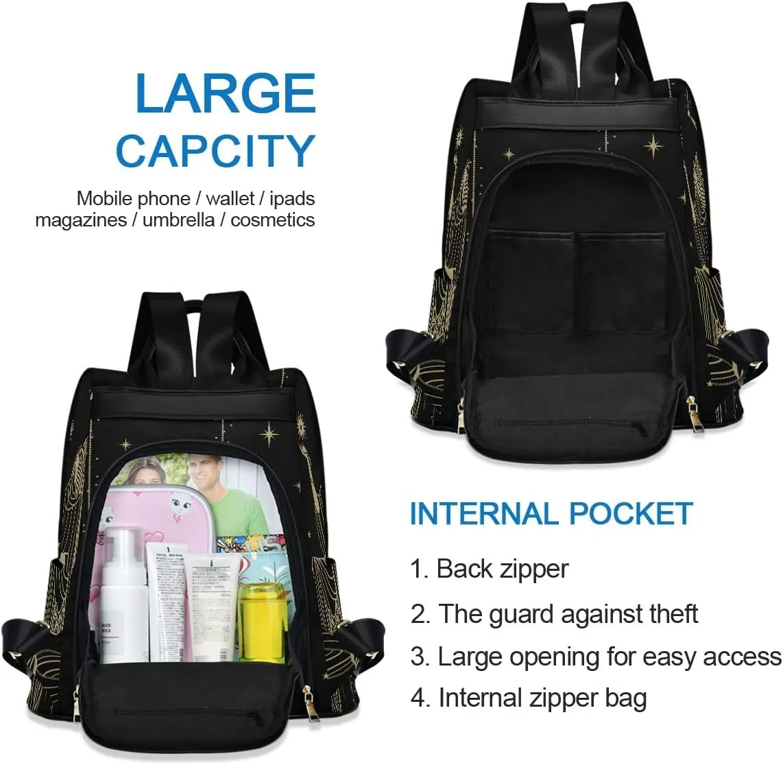 ALAZA Sacral Night Woman Witch on Moon Star Trips Hiking Camping Rucksack Pack for Women