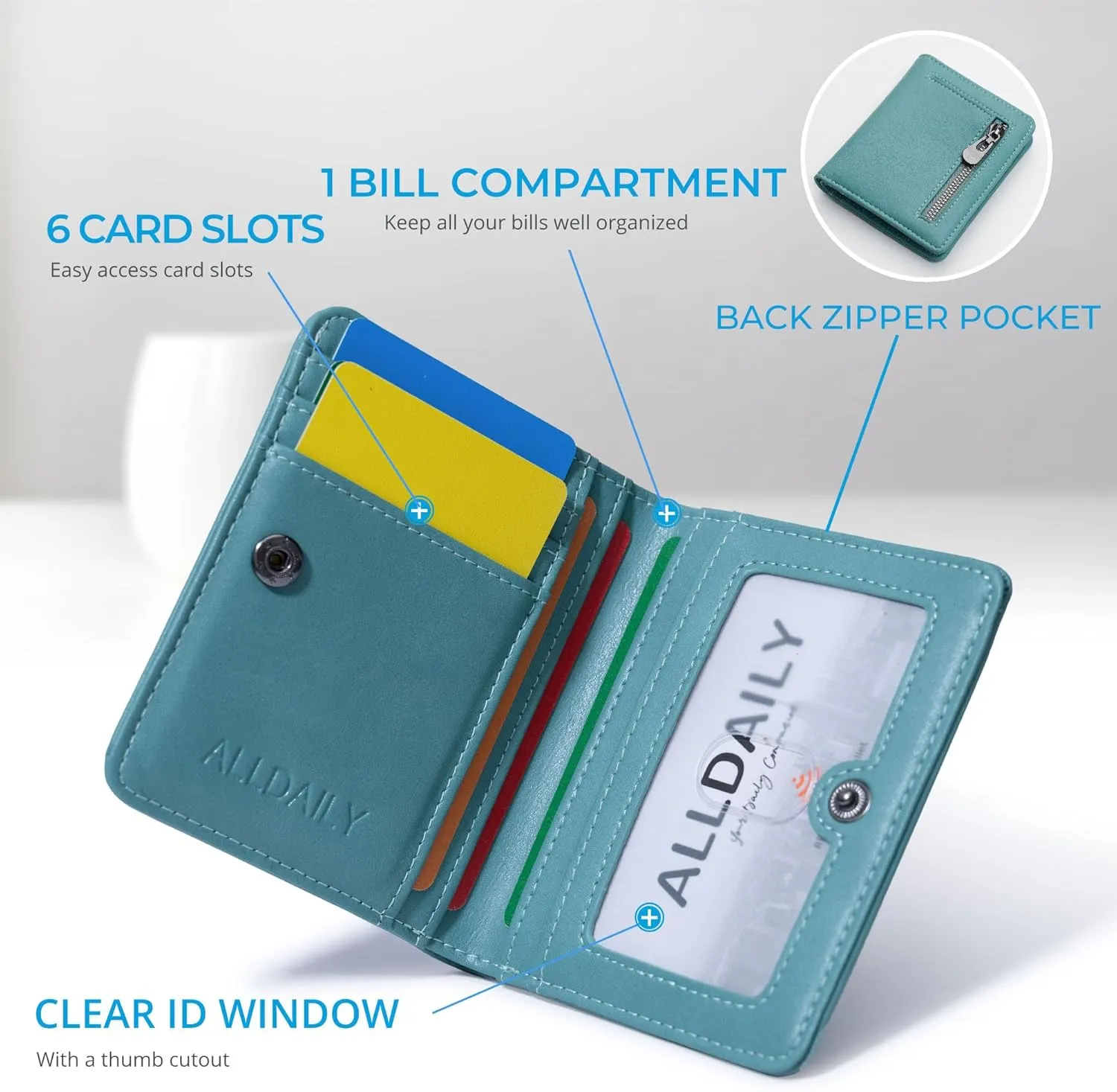 Alldaily Small RFID Wallet for Women Slim Compact Bifold Pocket Ladies Travel Mini Purse (Purist Blue)