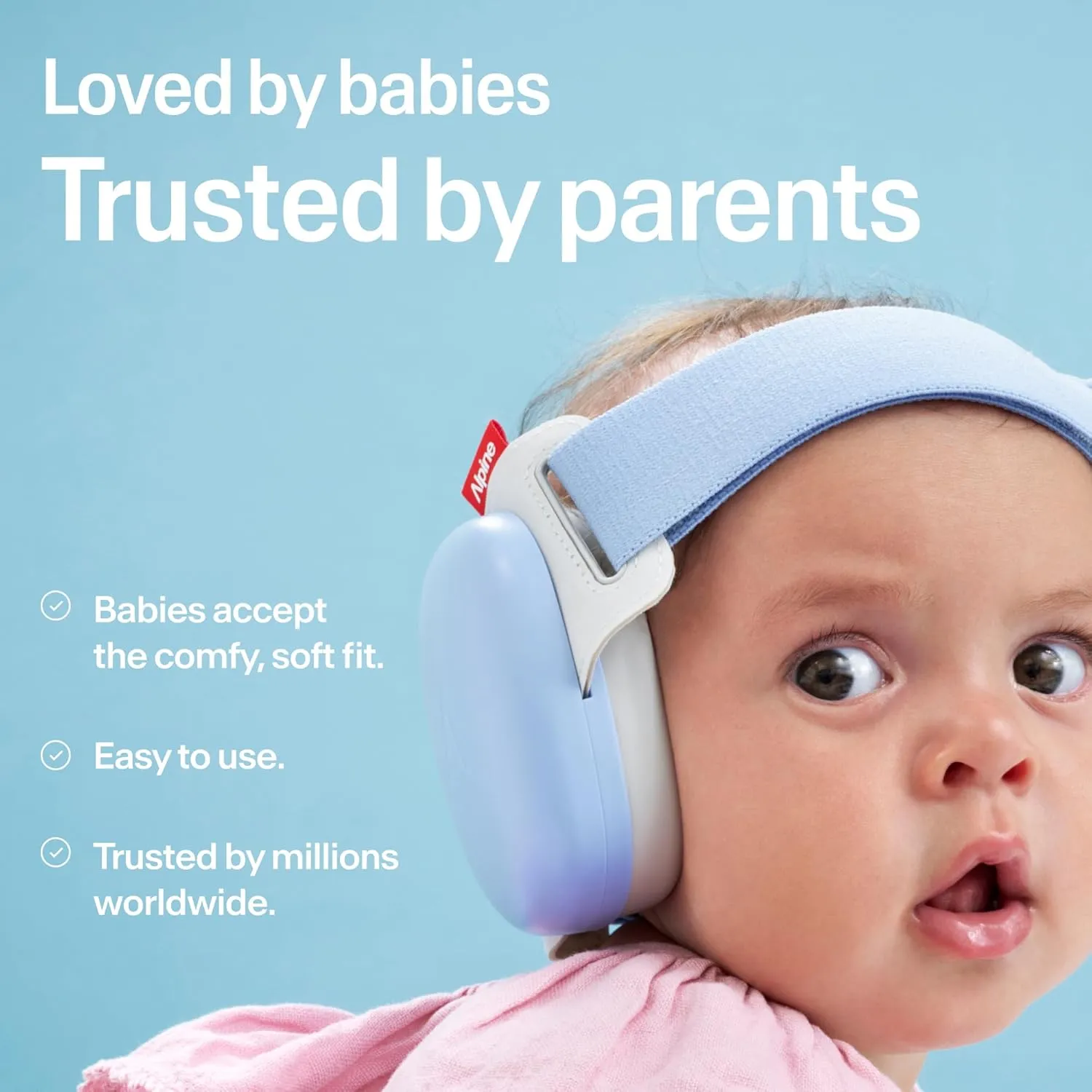 Alpine Muffy Baby Comfort - Protects Hearing for Babies and Toddlers - CE & ANSI Certified - Unique Headband for Safe fit & Comfort - Multi-adjustable for Ages 3-48 Months - 24dB Sound Reduction, Blue