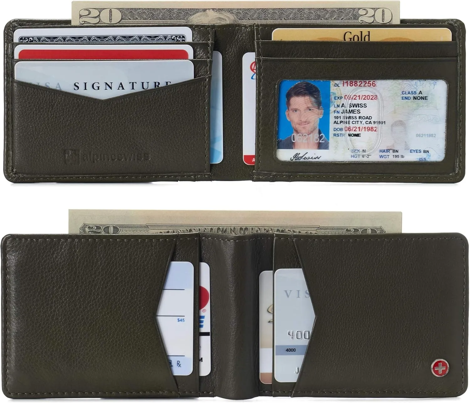 Alpine Swiss Delaney Men’s Slimfold RFID Protected Wallet Nappa Leather Comes in a Gift Box