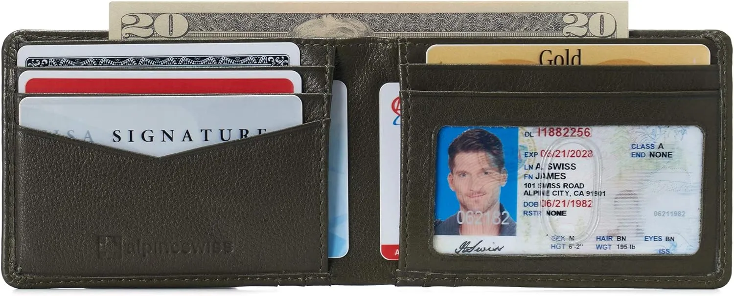 Alpine Swiss Delaney Men’s Slimfold RFID Protected Wallet Nappa Leather Comes in a Gift Box