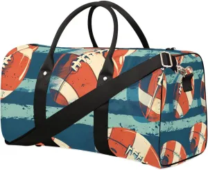 American Football Stripe Travel Duffel Bag for Women Men Waterproof Foldable Overnight Weekender Bag Large Capacity Sports Gym Bag