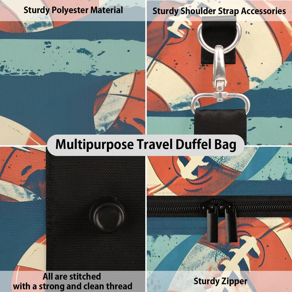 American Football Stripe Travel Duffel Bag for Women Men Waterproof Foldable Overnight Weekender Bag Large Capacity Sports Gym Bag
