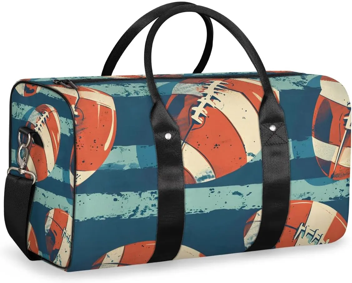 American Football Stripe Travel Duffel Bag for Women Men Waterproof Foldable Overnight Weekender Bag Large Capacity Sports Gym Bag