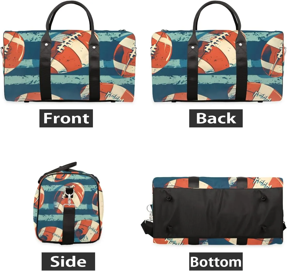 American Football Stripe Travel Duffel Bag for Women Men Waterproof Foldable Overnight Weekender Bag Large Capacity Sports Gym Bag