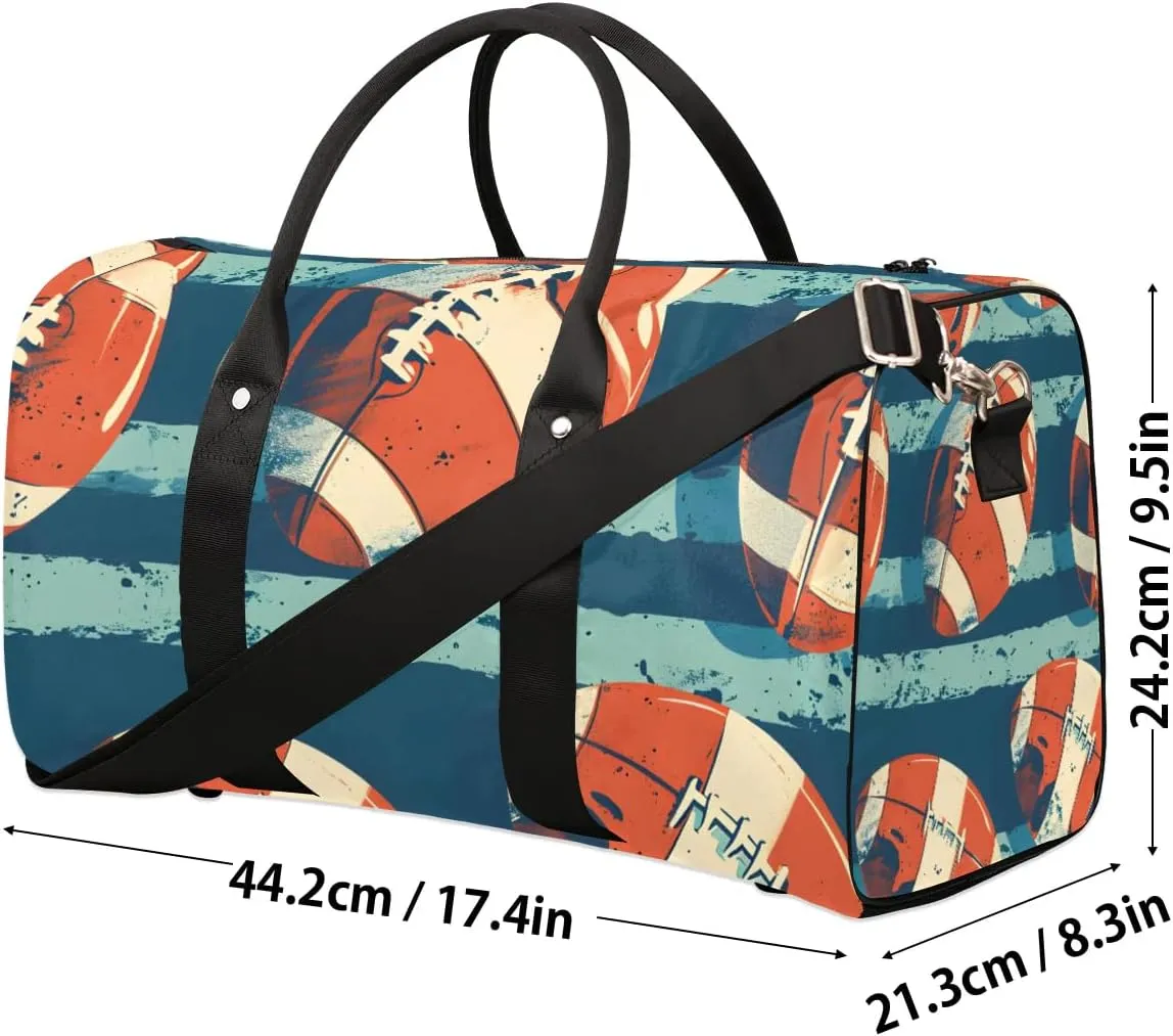 American Football Stripe Travel Duffel Bag for Women Men Waterproof Foldable Overnight Weekender Bag Large Capacity Sports Gym Bag