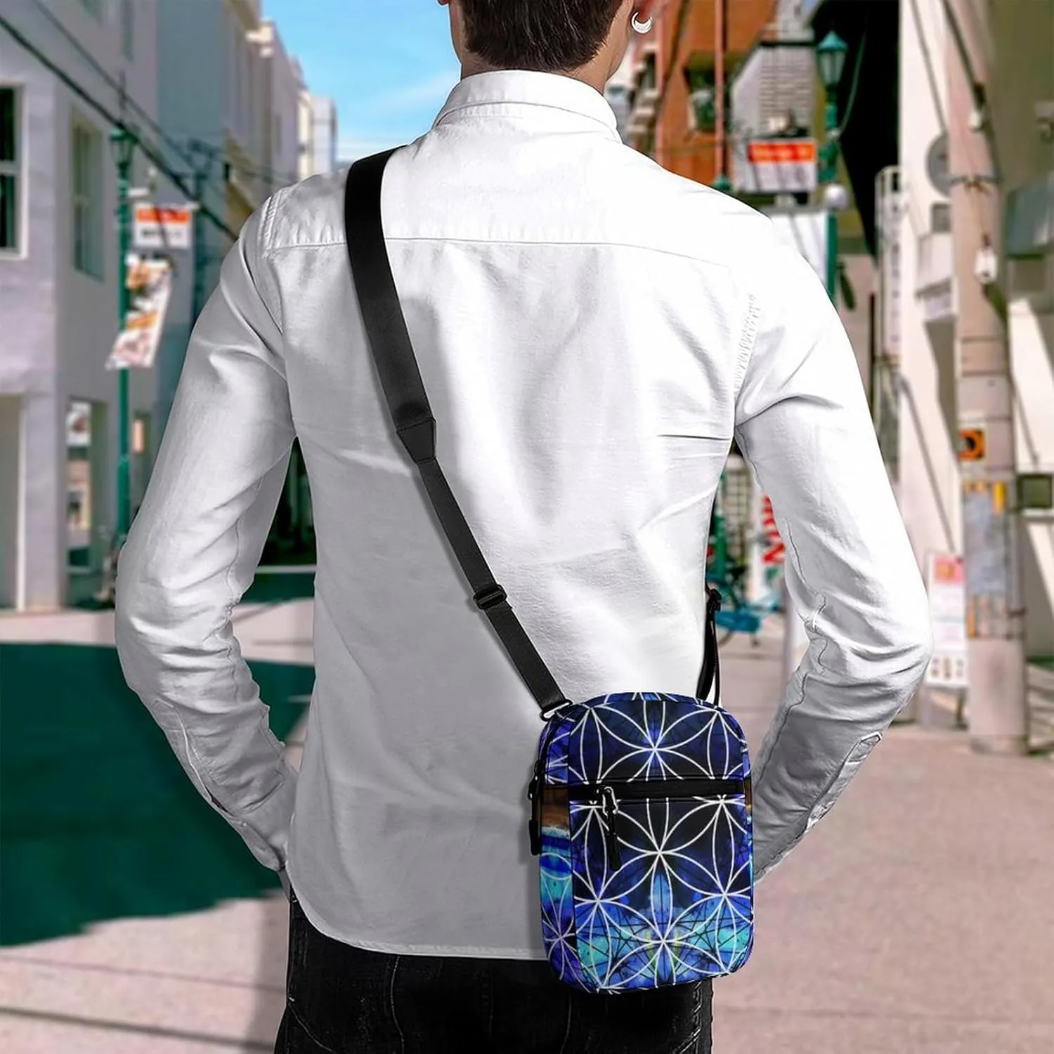 Ancient Mayan Calendar Purple Gold Pattern Flower of Life Adjustable Fanny Waist Pack Pouch, Waterproof Crossbody Runners Bag Wallet for Gym Hiking Fitness Women Men 6.1 x 2.2 x 7.9 inch
