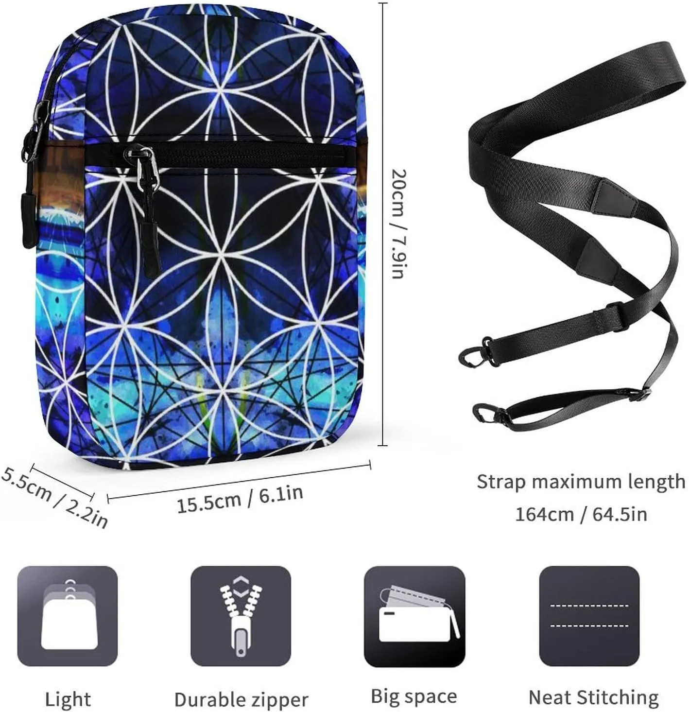 Ancient Mayan Calendar Purple Gold Pattern Flower of Life Adjustable Fanny Waist Pack Pouch, Waterproof Crossbody Runners Bag Wallet for Gym Hiking Fitness Women Men 6.1 x 2.2 x 7.9 inch