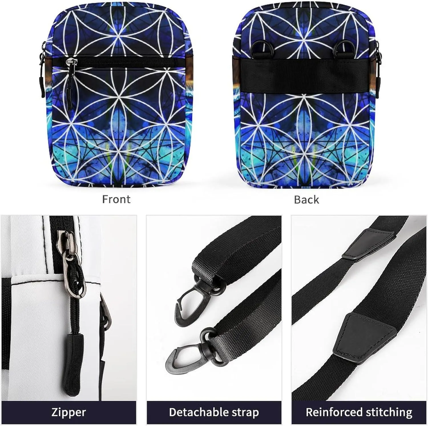 Ancient Mayan Calendar Purple Gold Pattern Flower of Life Adjustable Fanny Waist Pack Pouch, Waterproof Crossbody Runners Bag Wallet for Gym Hiking Fitness Women Men 6.1 x 2.2 x 7.9 inch