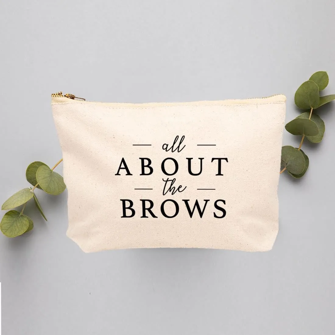 Andaz Press Funny Makeup Bag Canvas Cosmetic Bag with Zipper All About The Brows Makeup Pouch For Purse Travel Pouch Toiletry Bag Funny Pencil Bag Cute Birthday Gifts for Women 6.5 x 9 Inch