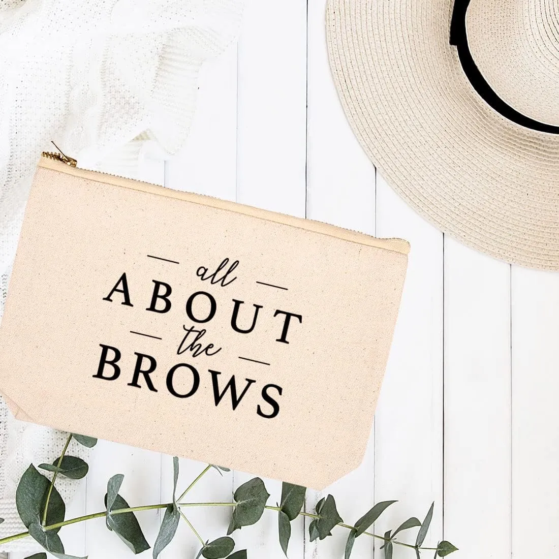 Andaz Press Funny Makeup Bag Canvas Cosmetic Bag with Zipper All About The Brows Makeup Pouch For Purse Travel Pouch Toiletry Bag Funny Pencil Bag Cute Birthday Gifts for Women 6.5 x 9 Inch