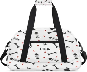 Animal Paw Prints Gym Duffel Bag for Men Women Bones Fish Bones Sports Tote Bag with Adjustable Shoulder Strap for Dance Gymnastics Traveling Outdoor Camping Overnight Stay