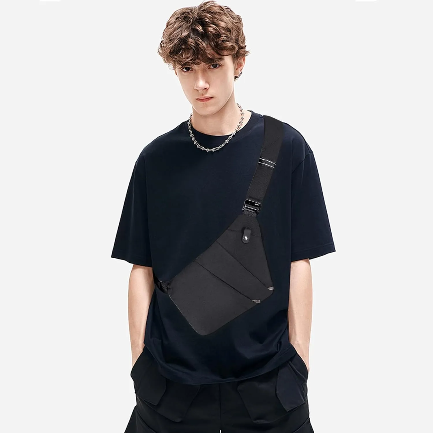 Anti Theft Crossbody Bag,Sling Bag for Women Men,Multi-pocket Chest Shoulder Bag for Travel, Sport, Work