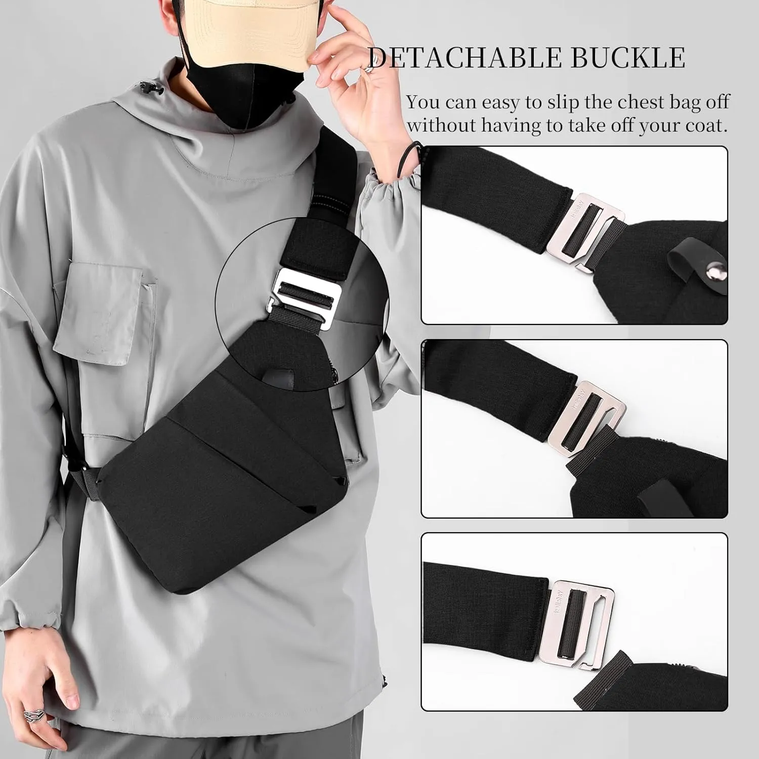 Anti Theft Crossbody Bag,Sling Bag for Women Men,Multi-pocket Chest Shoulder Bag for Travel, Sport, Work