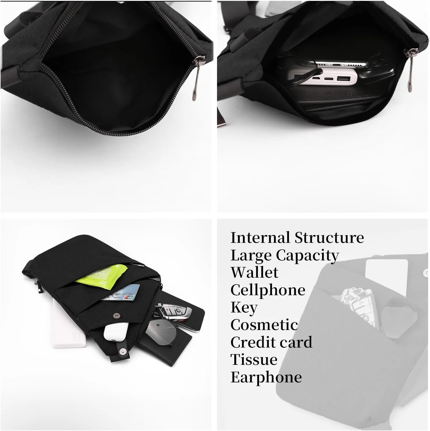 Anti Theft Crossbody Bag,Sling Bag for Women Men,Multi-pocket Chest Shoulder Bag for Travel, Sport, Work