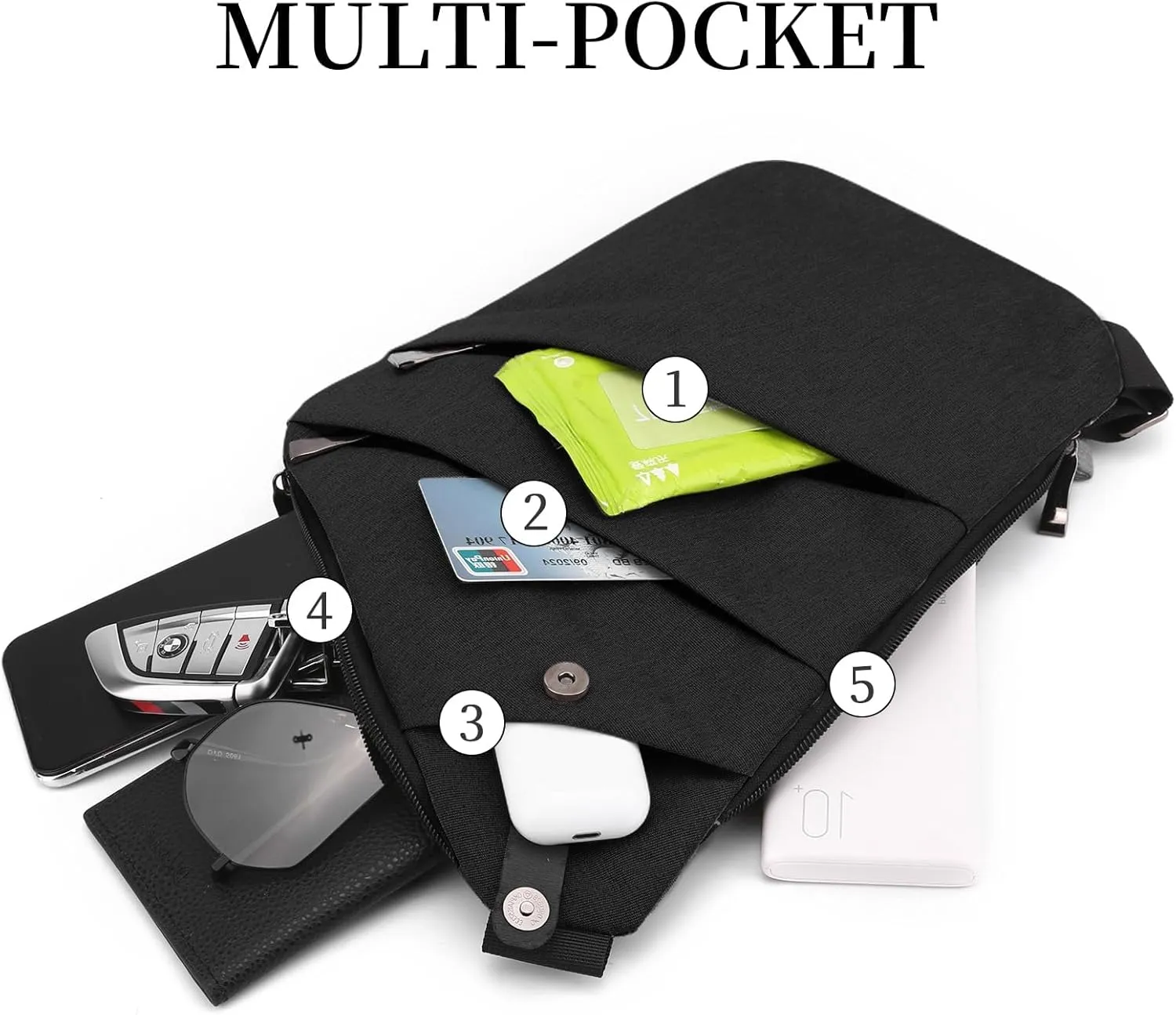 Anti Theft Crossbody Bag,Sling Bag for Women Men,Multi-pocket Chest Shoulder Bag for Travel, Sport, Work