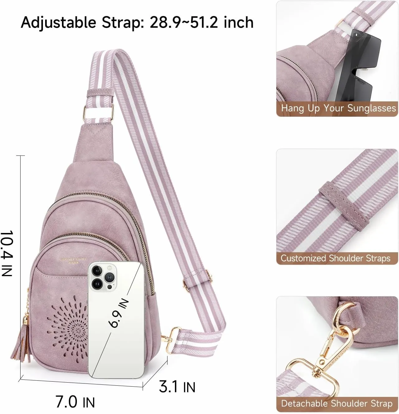 APHISON Small Sling Bag Cell Phone Purse Vegan Leather Fanny Crossbody Bag for Women Trendy Chest Backpack Adjustable Strap