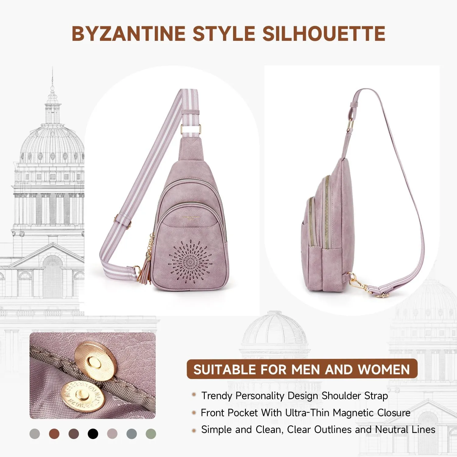 APHISON Small Sling Bag Cell Phone Purse Vegan Leather Fanny Crossbody Bag for Women Trendy Chest Backpack Adjustable Strap