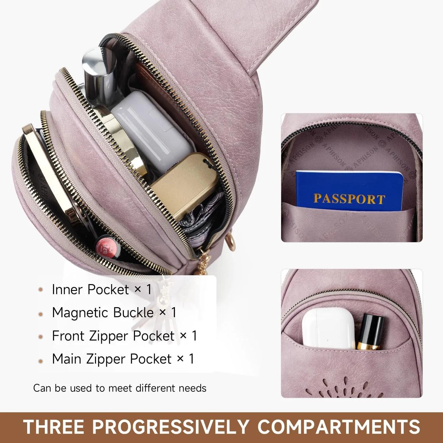 APHISON Small Sling Bag Cell Phone Purse Vegan Leather Fanny Crossbody Bag for Women Trendy Chest Backpack Adjustable Strap