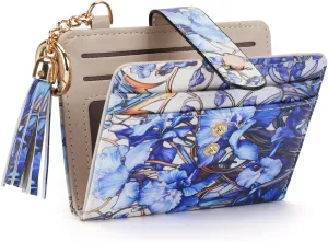 APHISON Women RFID Slim Bifold Wallet, Card Holder with Zipper Coin Purse, Ultra-Thin Compact Wallet with ID Window Minimalist Blue