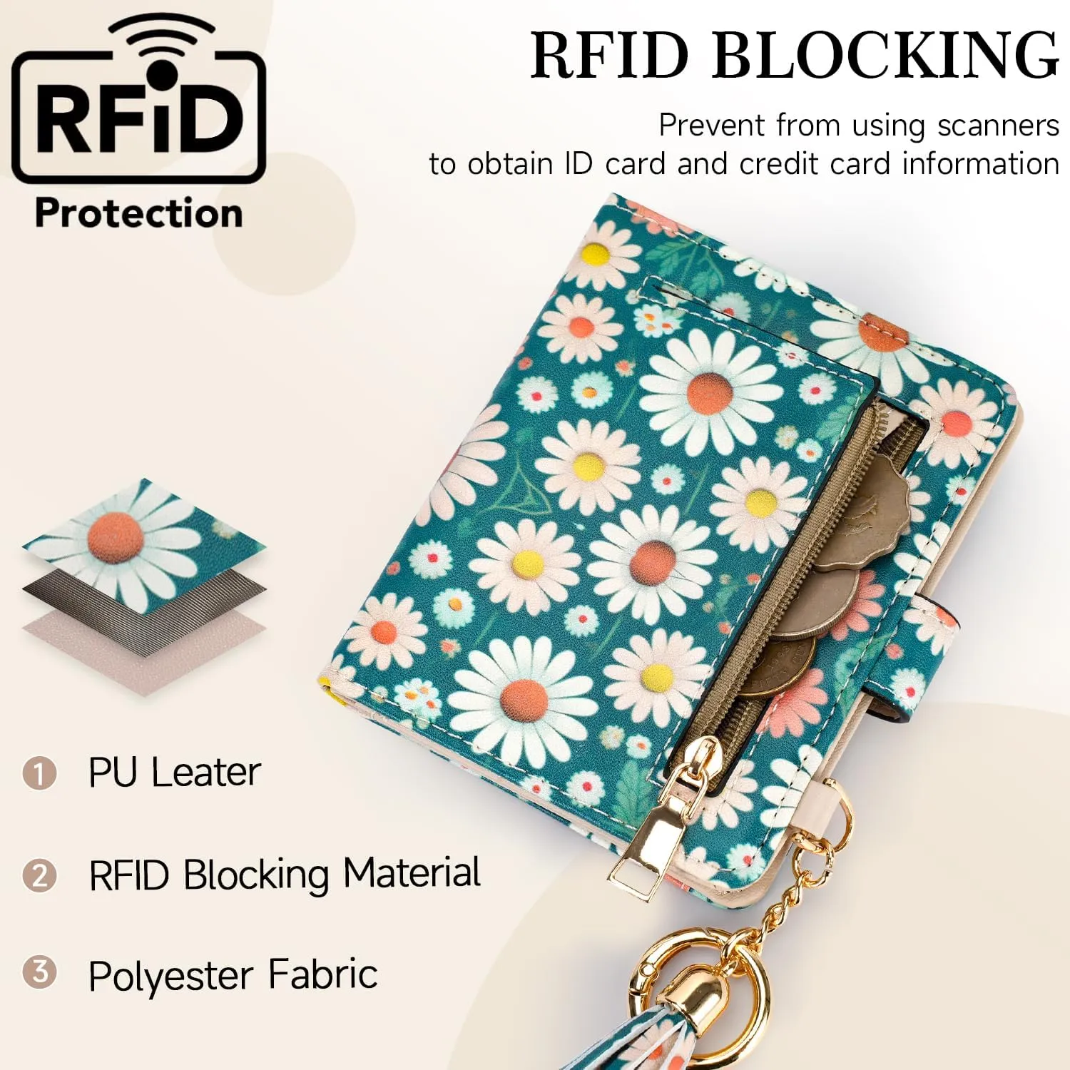 APHISON Women RFID Slim Bifold Wallet, Card Holder with Zipper Coin Purse, Ultra-Thin Compact Wallet with ID Window Minimalist Green