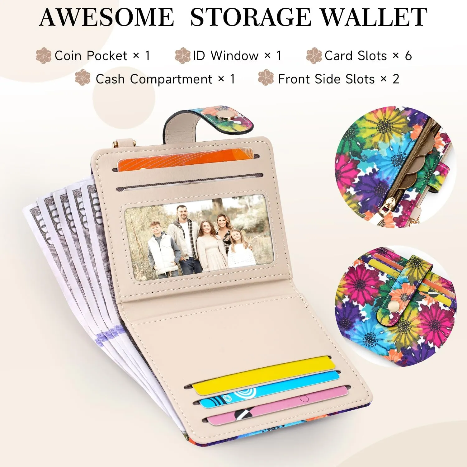 APHISON Women RFID Slim Bifold Wallet, Card Holder with Zipper Coin Purse, Ultra-Thin Compact Wallet with ID Window Minimalist