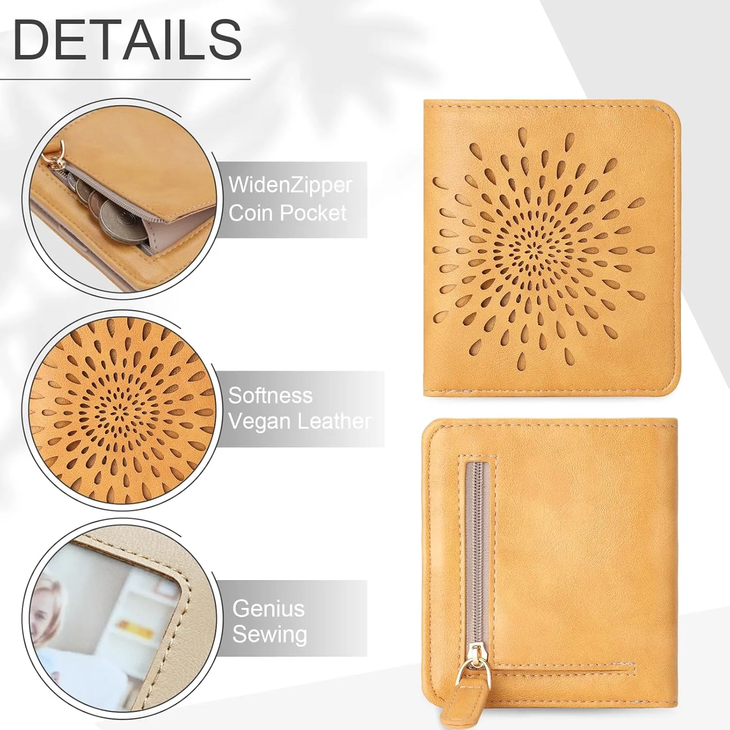 APHISON Womens Wallet, Slim Small Wallet for Women Men RFID Wallet Women Sunflower Leather ID Credit Card Holder whit Zipper Coin Pocket Bifold Compact Wallet
