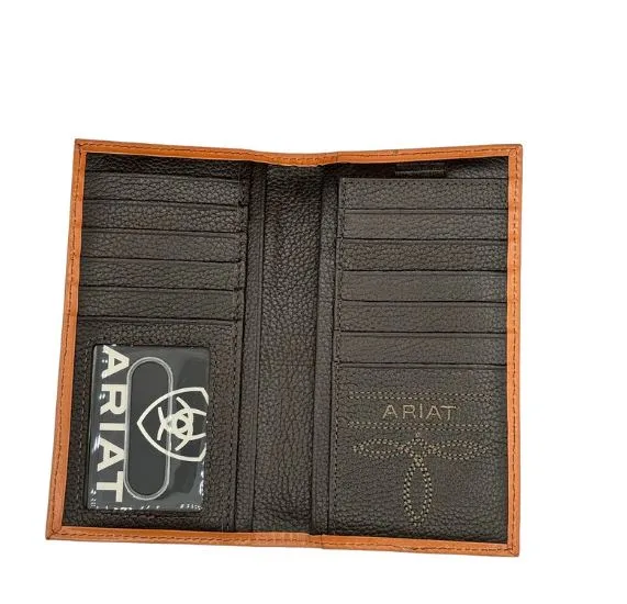 Ariat Brown Leather Men's Rodeo Style Wallet with Floral Embossed Design A3559748
