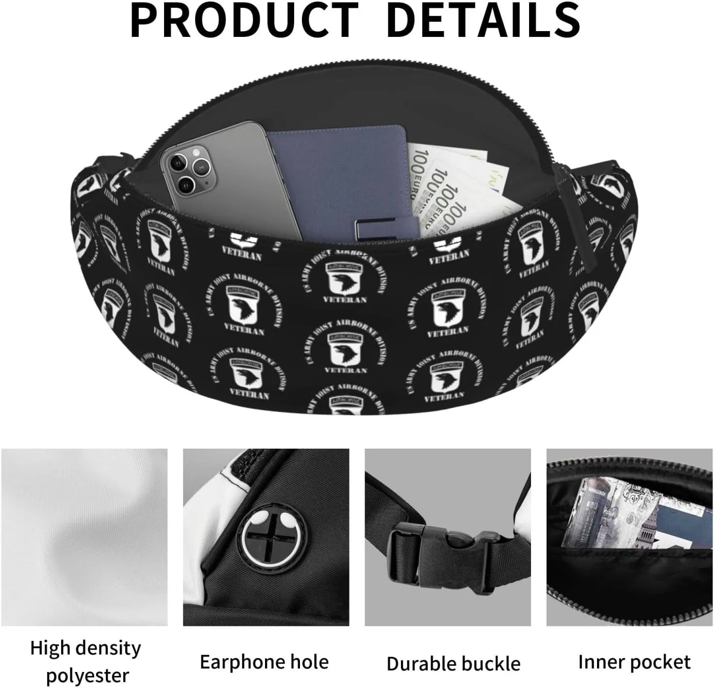 Army 101st Airborne Division Veteran Fanny Pack Daypack Crossbody Waist Bag For Travel Sports Running Hiking
