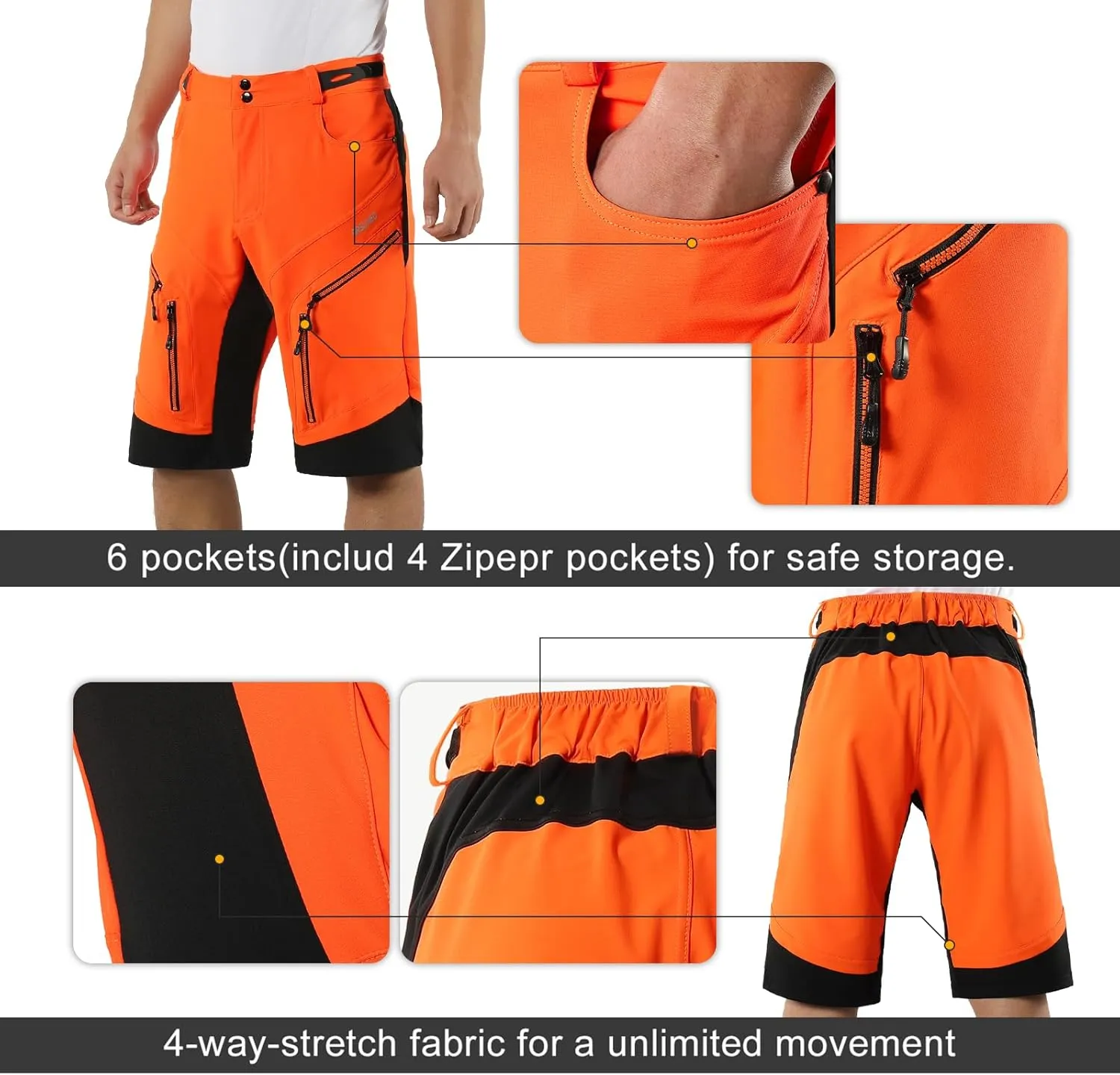 ARSUXEO Men's Loose Fit Cycling Shorts Mountain Bike Shorts Water Ressistant 1903