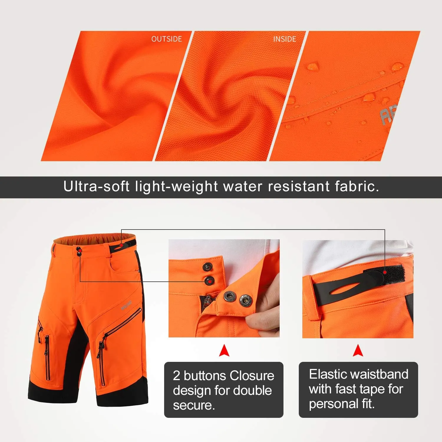 ARSUXEO Men's Loose Fit Cycling Shorts Mountain Bike Shorts Water Ressistant 1903