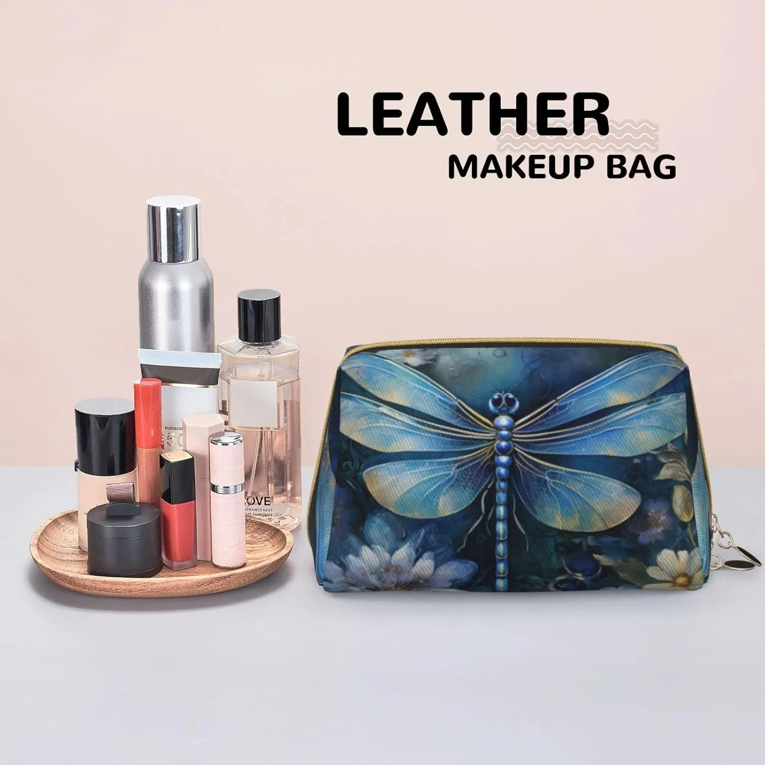 Art Blue Dragonfly Toiletry Pouch, Travel-Friendly Makeup Organizer For Makeup Brushes, Lipsticks