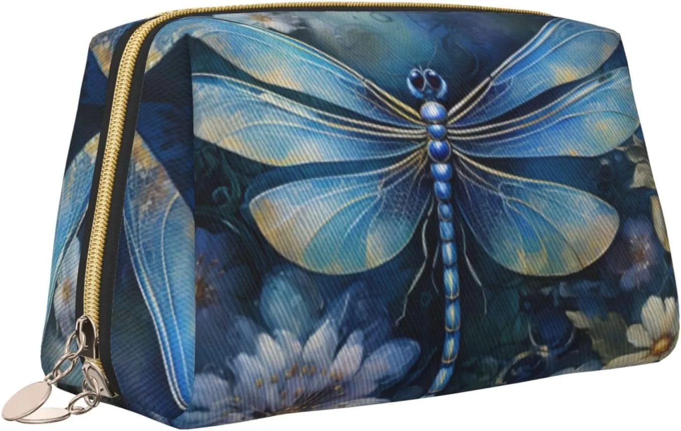 Art Blue Dragonfly Toiletry Pouch, Travel-Friendly Makeup Organizer For Makeup Brushes, Lipsticks