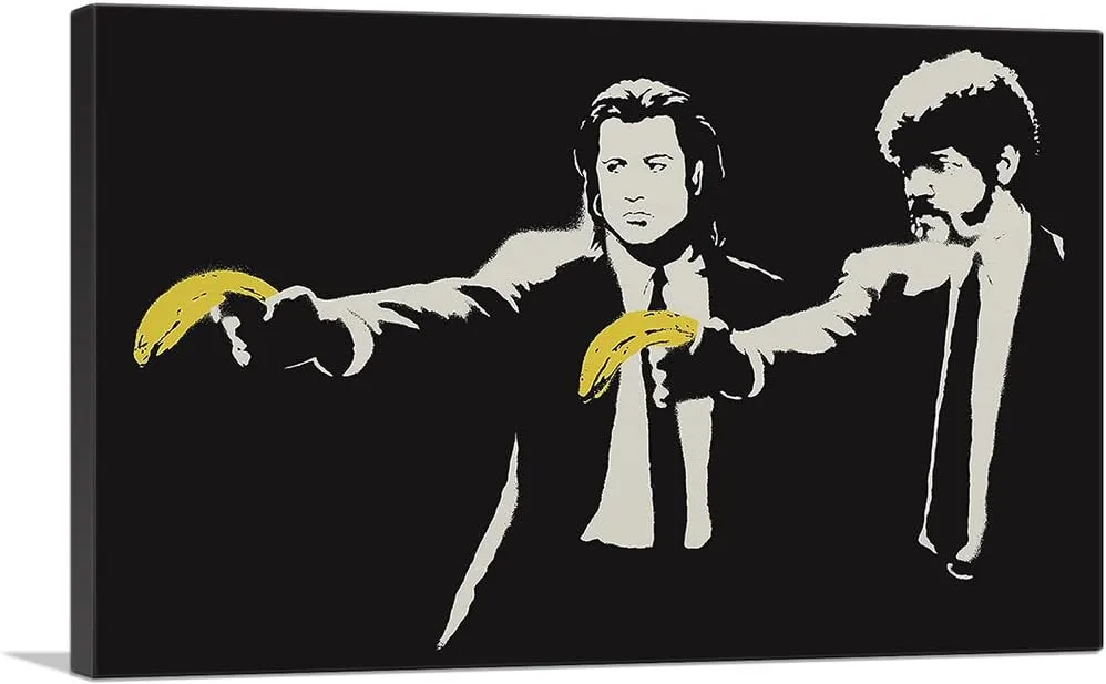 ARTCANVAS Pulp Fiction Bananas Canvas Art Print Stretched Framed Painting Picture Poster Giclee Wall Decor by Banksy - 26" x 18" (0.75" Deep)