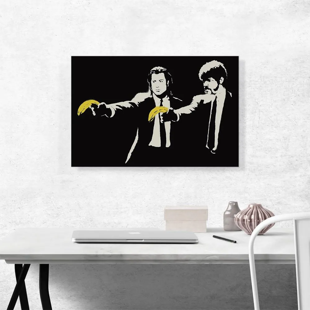 ARTCANVAS Pulp Fiction Bananas Canvas Art Print Stretched Framed Painting Picture Poster Giclee Wall Decor by Banksy - 26" x 18" (0.75" Deep)