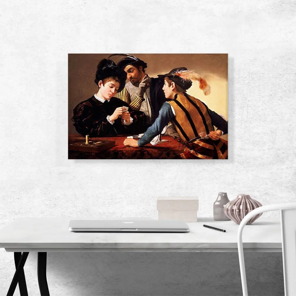 ARTCANVAS The Cardsharps 1597 Canvas Art Print Stretched Framed Painting Picture Poster Giclee Wall Decor by Caravaggio - 26" x 18" (0.75" Deep)