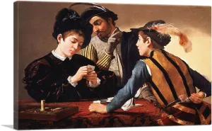 ARTCANVAS The Cardsharps 1597 Canvas Art Print Stretched Framed Painting Picture Poster Giclee Wall Decor by Caravaggio - 26" x 18" (0.75" Deep)