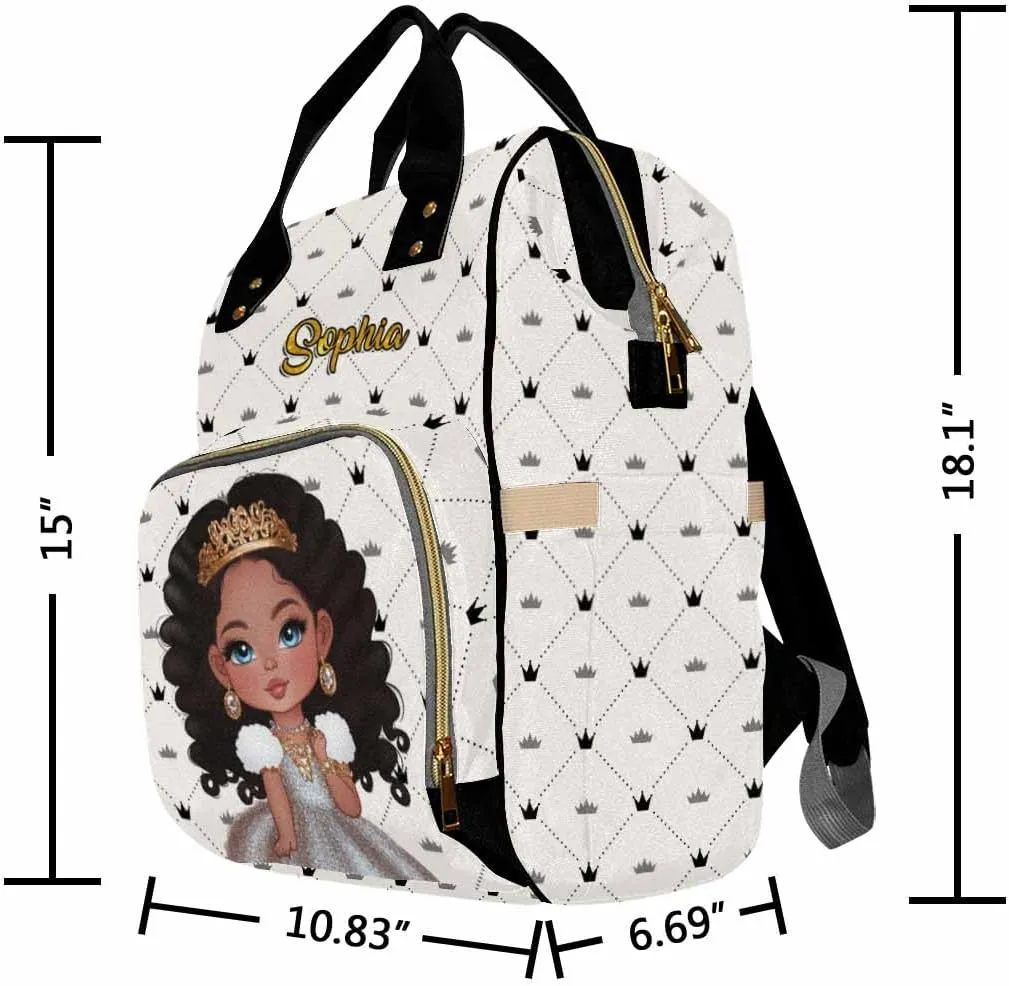 Artsadd Custom Princess Diaper Bag Backpack with Name, Customized Princess Print Personalized Mommy Nursing Bags Nappy Bag Casual Travel Daypack for Mom Women